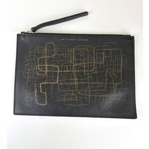 Jeffrey Dodd Black Pebbled Leather Abstract Art Clutch Wristlet + Tote